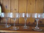 Vintage Style Diamond Etched Champagne Coupe Glasses x 4  cocktail Party .