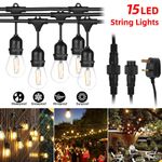 15M Heavy Duty Festoon E27 IP65 Waterproof LED Outdoor Garden String Lights New