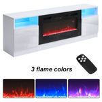 178cm Modern TV Stand Cabinet Unit w/ Electric Fireplace w/ 12 Color LED Lights