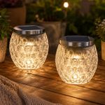 2Pcs Solar Garden Lights Outdoor Glass Jar Lantern Warm White LED Table Lights