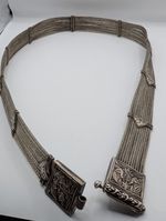 Antique Ottoman Silver Multi Strand Woven Mesh Belt Birds Clasp Threaded Pin