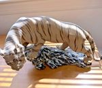 Rare Vintage Bengal Siberian Tiger Heated Pottery on Ceramic Stand  8.25"H