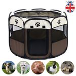 Soft Foldable Fabric Dog Cat Cage Portable Puppy Pet Play Tent Brown Small Size