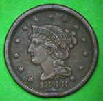 1848 United States Braided Hair Liberty Head LARGE CENT Copper Coin