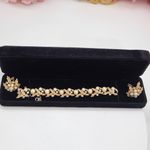 Trifari Vintage Gold Tone Crown Faux Pearl & Rhinestone Leaf Bracelet & Earrings