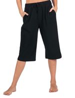 LADIES 3/4 TROUSERS WOMENS THREE QUARTER ELASTICATED WAIST CAPRI CROPPED PANTS