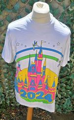 Walt Disney World Parks 2024 Bright Neon T-Shirt Men's Size Uk Large White 