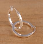 Solid 925 Sterling Silver Plain Huggie Hoop Earrings 25mm Diameter Gift Boxed