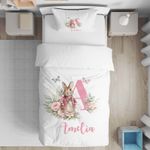 Personalised Pink Rabbit Cute Girl Baby Cot Bed Duvet Set Baby Girl Bedding Gift
