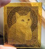 stained glass cat traditional kiln fired amber piece