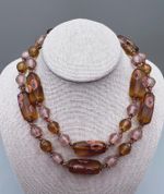 Vintage Murano Glass Venetian Lampwork amber colored Tube Beads Necklace 24" lon