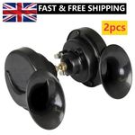 Pair 12v Twin Black Snail Horns High / Low Tone Universal MG, Mini, Triumph, Jag