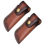 2pcs Leather Pocket Knife Sheath 4.92" Genuine Folding Knife Case, Brown