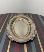 Vintage English Silver Plated Basket Pierced Border Swing Handle 10x7in