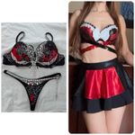 Rhinestone Vicky Ross bikini set with free Vinyl Dolls Harley Quinn costume set 