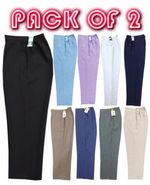 PACK 2 WOMENS HALF ELASTICATED TROUSERS STRETCH WAIST WORK OFFICE POCKETS PANTS