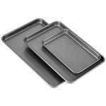 Set of 3 Durable Carbon Steel Non-Stick Baking Tray Oven Roasting Pan