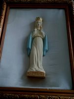 Our Lady Of Knock Statue In Gold Frame Vintage Diorama , Shadowbox. 11 By 14in.