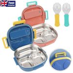 550ml Lunch Box with 3 Compartment Kids Stainless Steel Bento Box Food Container