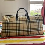 Burberry Beige Checked Canvas & Leather Duffle Holdall Weekender Bag
