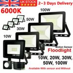 LED Floodlight With PIR Motion Sensor Outdoor Garden Security Lights Waterproof