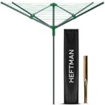 HEFTMAN 4 Arm Rotary 45M Outdoor Clothes Garden Washing Line Dryer Spike Green