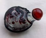 Antique Chinese Dark-Red Overlay On Clear Glass Snuff Bottle, Dragon w/ Feet