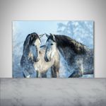 Tulup Kitchen Glass Splashback 100x70 Gray horses in winter