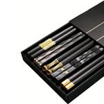 Reusable Chopsticks, 5 Pairs Stainless Steel Chop Sticks Black Chopsticks-UK