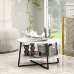 2-Tier Round Coffee Table, Living Room Table with Marble Effect Top, Refurbished