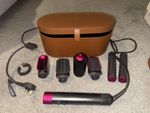 Dyson airwrap 2018 model barely used Nickel/Fuchsia - Tan Storage Case 