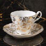 English Castle Bone China Gold Leaf Tea Cup & Saucer Set Staffordshire