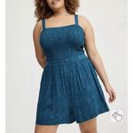 Torrid Teal Blue Floral Paisley Smocked Romper Womens Plus Size 1 Pockets