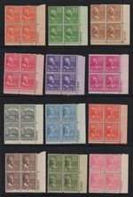 803-831 Prexy Plate Blocks thru 50c Mint, o.g., Never Hinged (cv$228.45)