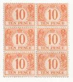 GB KGV Unemployment Insurance Government Stamps Block of 6 x 10d - Mint MNH