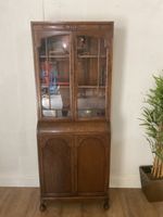 Antique Edwardian Oak Leaded Glass Bookcase Display Cabinet Cupboard c1910