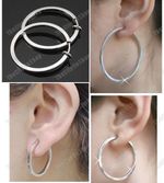 CLIP ON 2.5cm/3.5cm/5cm SILVER TONE hoops BIG HOOP EARRINGS 1"/2"