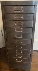 Vintage Stripped Metal 10 Drawer Filing Cabinet, 71cm High, 28cm Wide, 41cm Deep