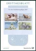 FRG FEDERAL ETB FIRST DAY COVER 2007/40 FAUNA HORSE DOG RABBIT GUINEA PIG