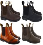 BOYS KIDS LEATHER CHELSEA DEALER ANKLE BOOTS PULL ON CHILDRENS BROWN SHOES SIZE