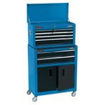 Combined Roller Cabinet and Tool Chest 6 Drawer 24in Blue Storage Unit Heavy