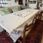 Vintage Cross Stitch Hand Embroidered Tablecloth 62”x90” Goose Theme