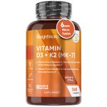 Vitamin D3 K2 Tablets | 365 Tablets | 1 Year Supply - Easy to Swallow (6mm)