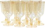 100 Elegant Plastic Wine Glasses with Gold Glitter for Parties - Reusable