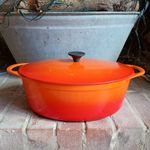 Cousances Le Creuset Oval Cast Iron Pot Volcanic Orange 29cm Diameter 4.7Litres