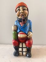 Vintage Wooden Hand-Carved Fisherman Folk Art Wine Bottle Holder