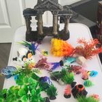 Aquarium Plastic Decor Set Temple Ruin Volcano Plants Fish