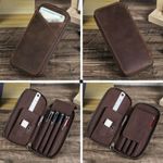 Genuine Leather 4 Slots Fountain Pen Bag Holder Stationery Pencil Storage Pouch