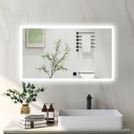 Bathroom Mirror with LED Light Demister Pad Anti-fog Touch Switch Wall Mounted