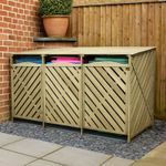 TRIPLE WHEELIE BIN Storage Cover Wooden Outdoor Garden 3 Spaces Bay